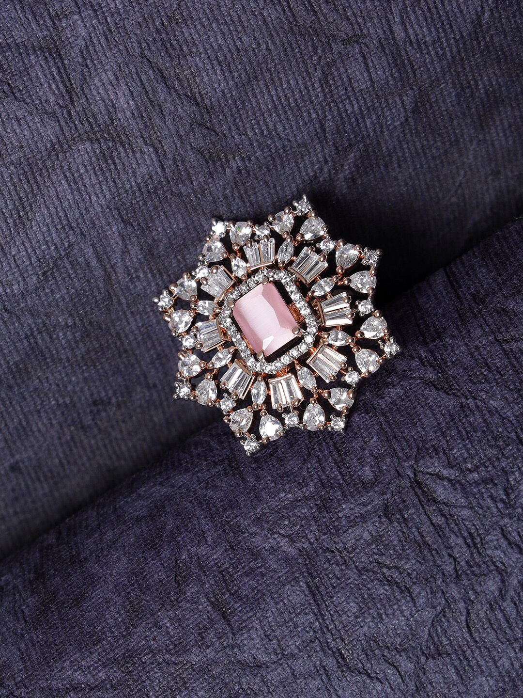 

Jazz and Sizzle Rose Gold-Plated White & Pink AD Stone Studded Ring