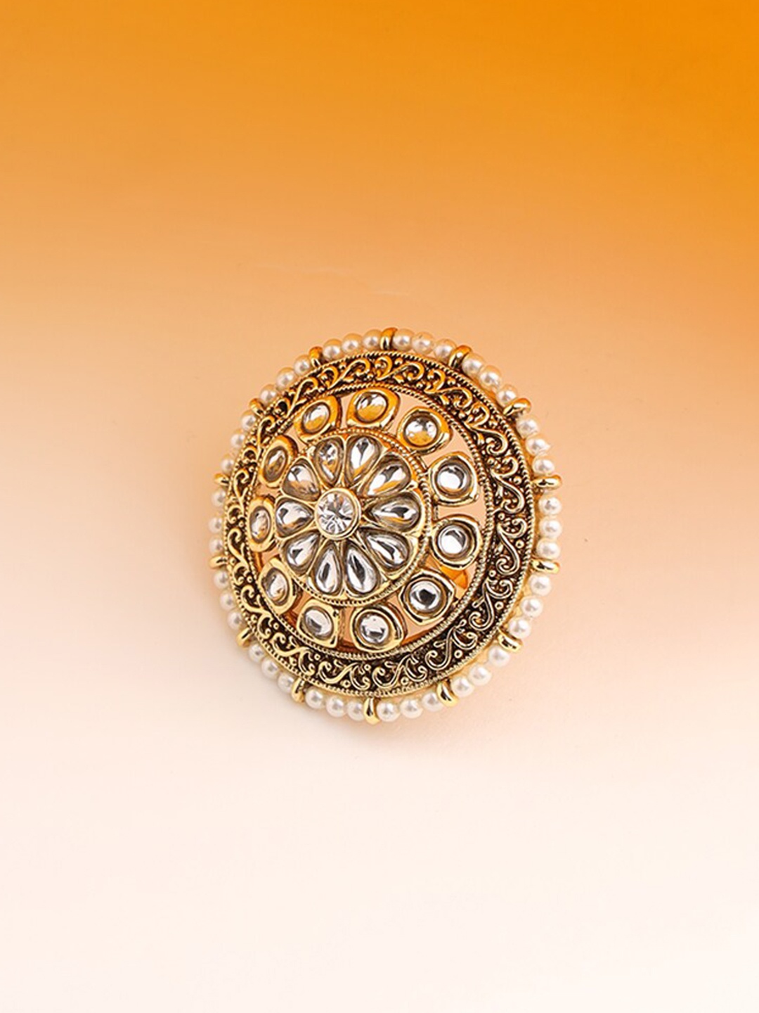 

Jazz and Sizzle Gold-Plated White Kundan-Studded Adjustable Finger Ring