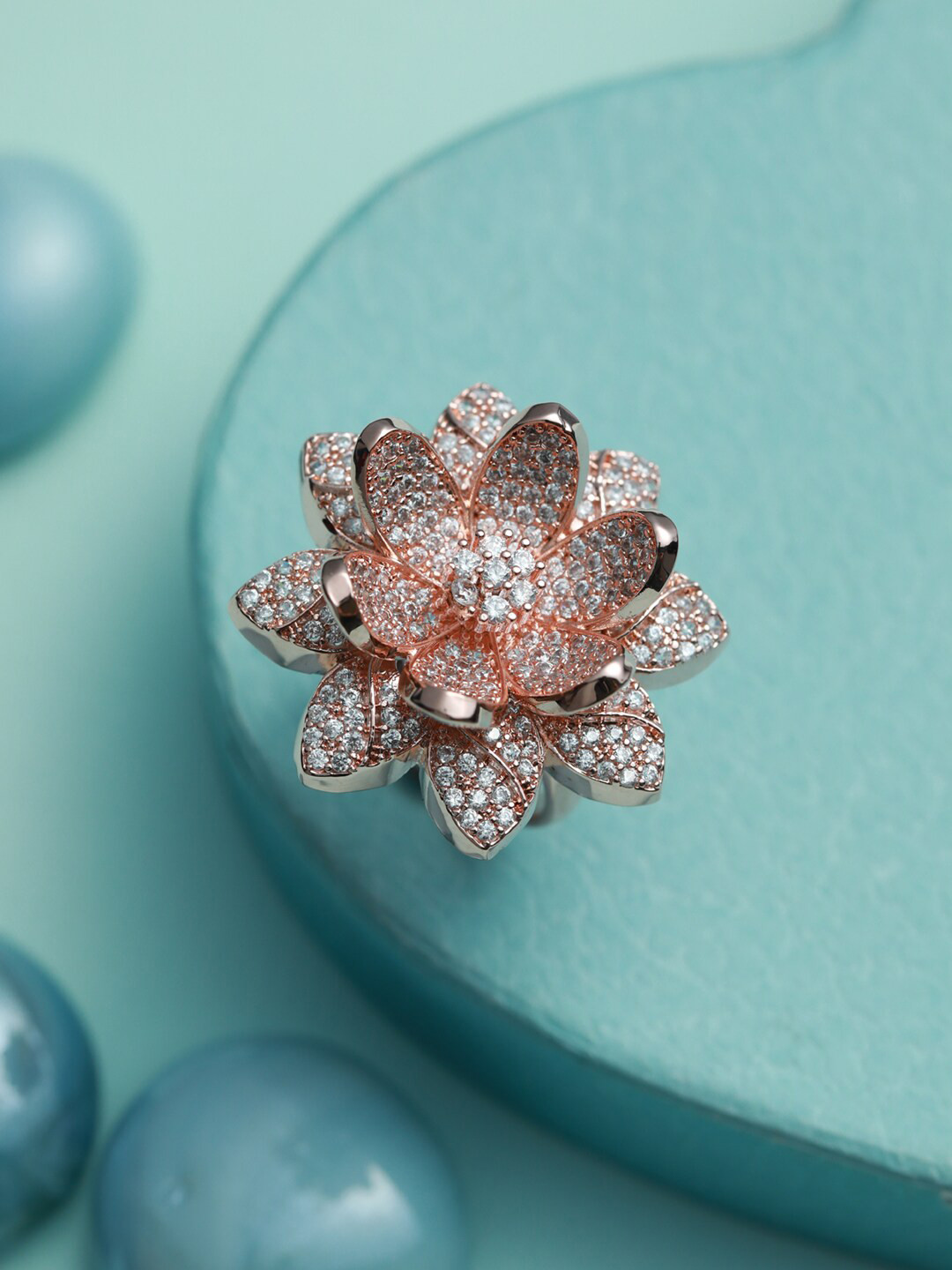 

Jazz and Sizzle Rose Gold-Plated CZ-Studded Handcrafted Adjustable Finger Ring