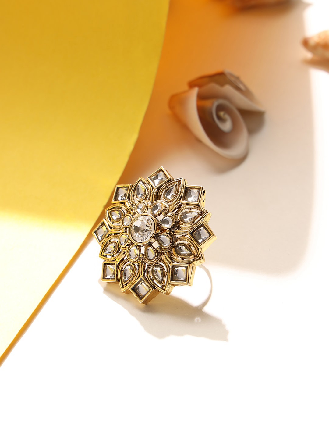

Jazz and Sizzle Gold-Plated White Kundan-Studded Adjustable Finger Ring