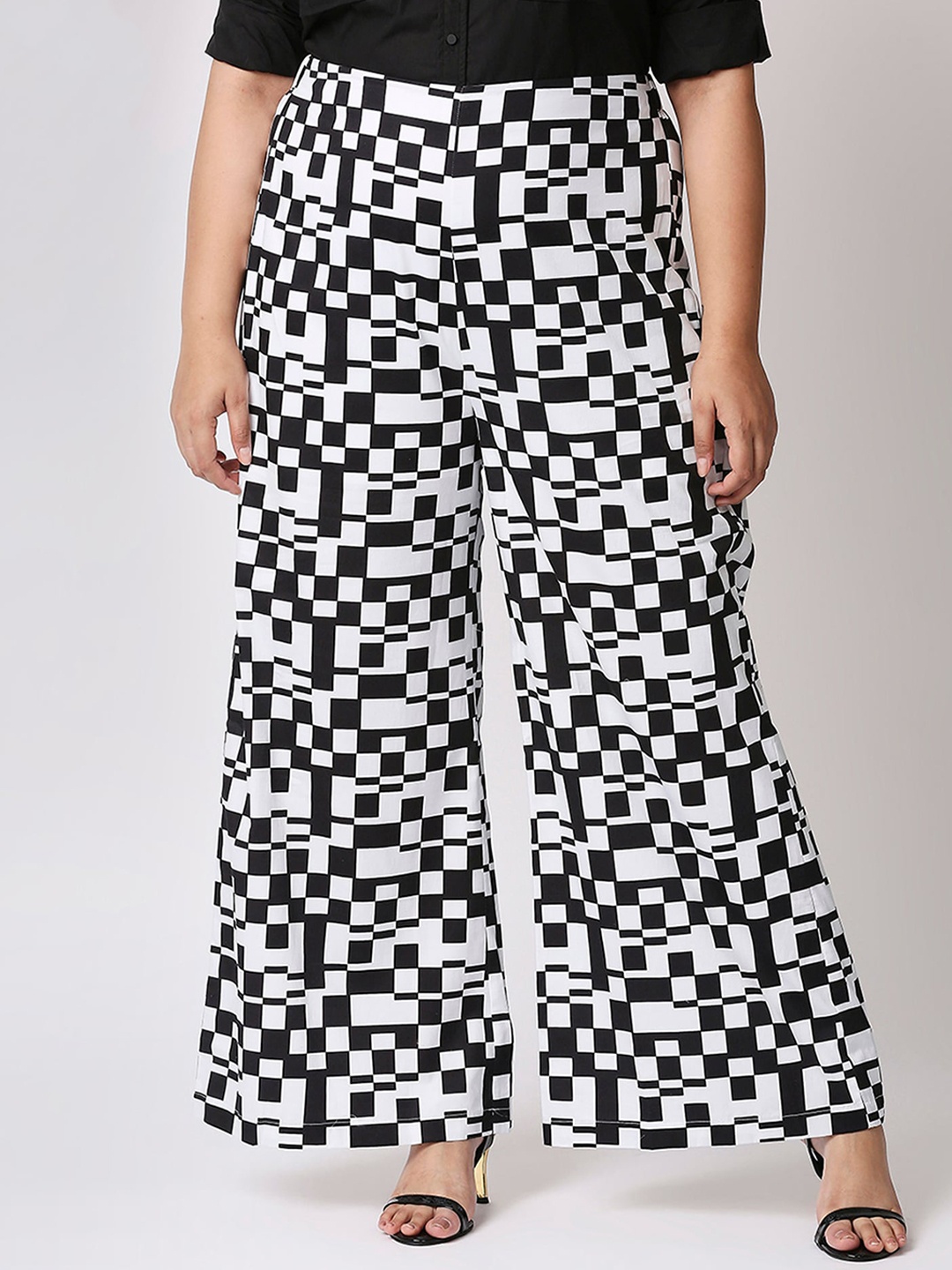 

20Dresses Plus Size Women Black Printed Flared High-Rise Trousers