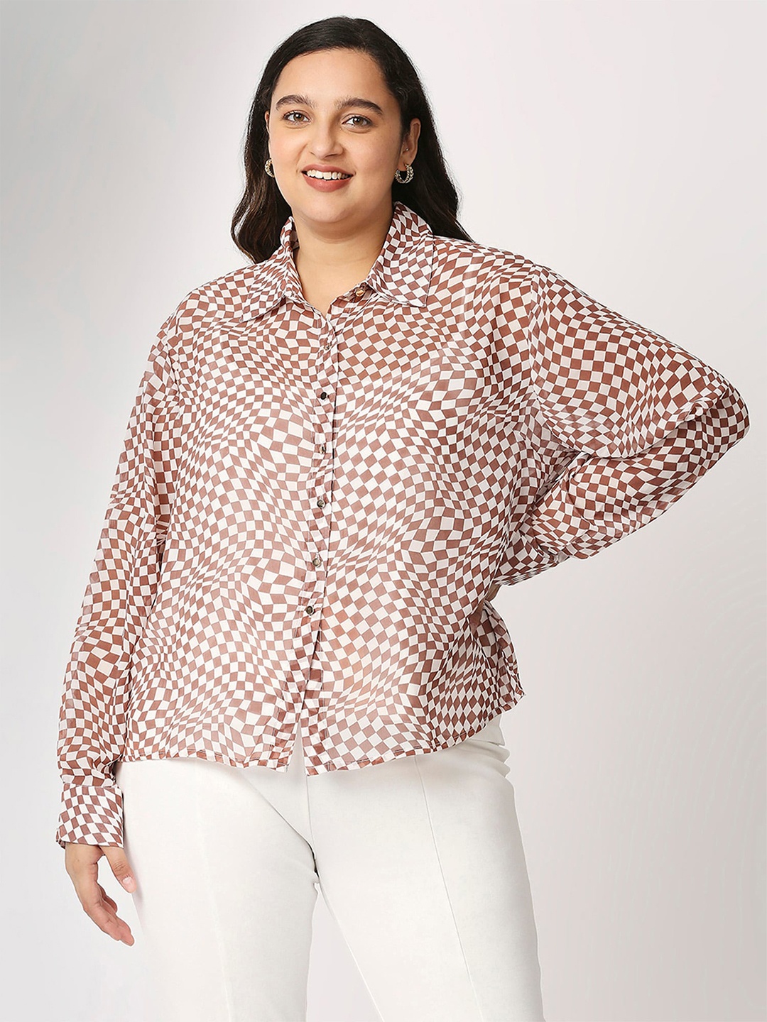 

20Dresses Women Brown Printed Casual Shirt