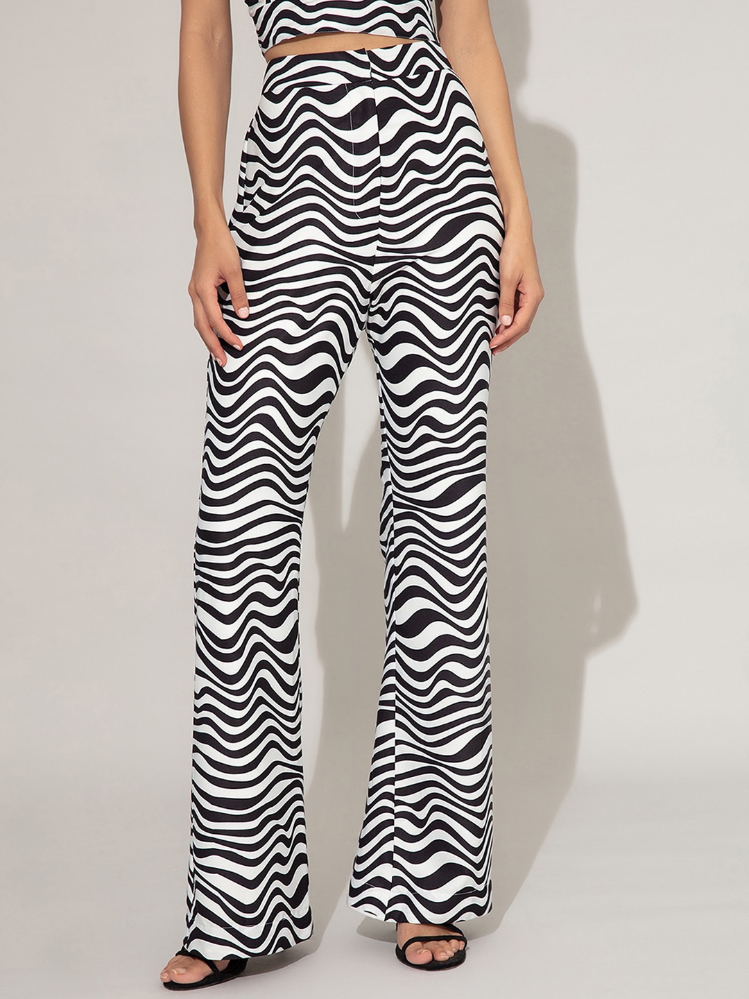 

20Dresses Women Black Printed Flared High-Rise Trousers
