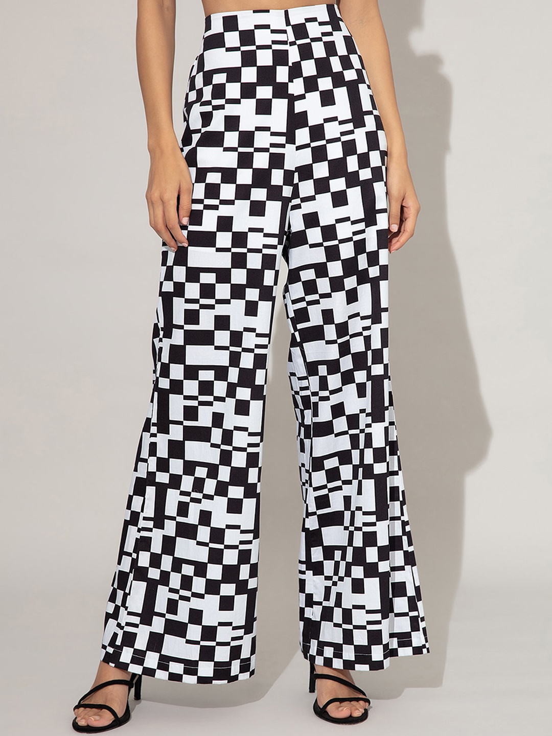 

20Dresses Plus Size Women Black & White Printed Flared High-Rise Trousers