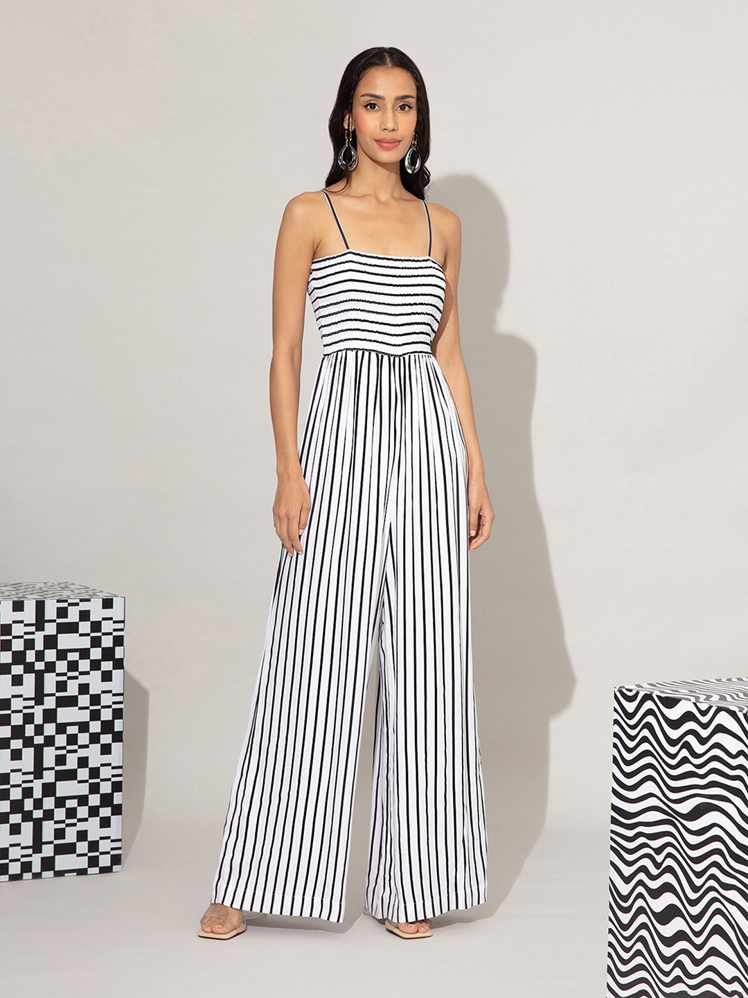 

20Dresses Women Black & White Striped Basic Jumpsuit