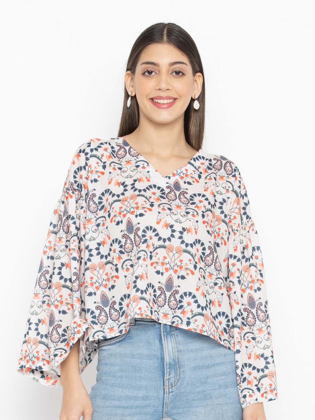 

OCTICS White & Blue Floral A-Line Dress