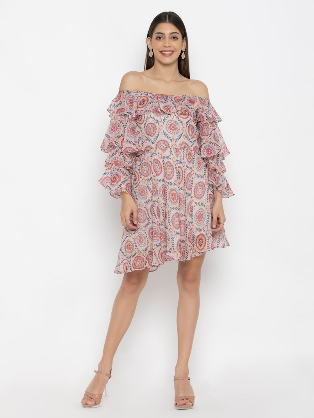 

OCTICS Women Pink Off-Shoulder Georgette Dress