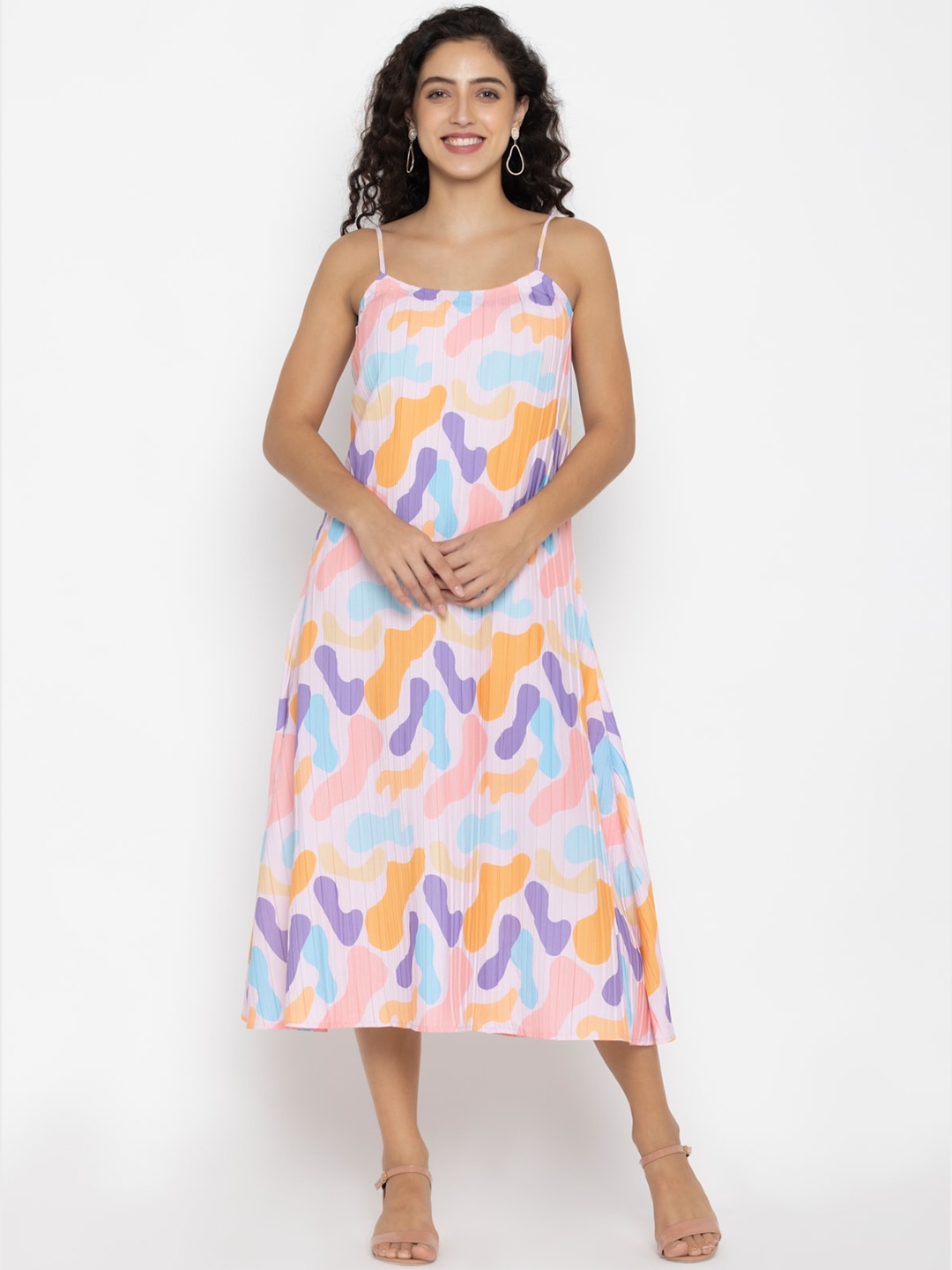 

OCTICS Women Multicoloured Crepe A-Line Midi Dress, Multi