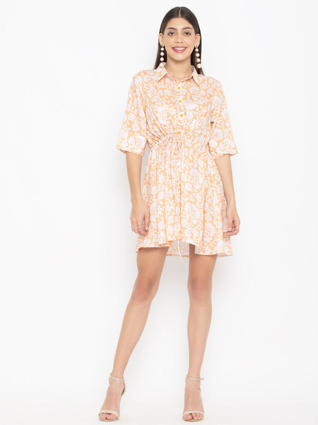 

OCTICS Orange Floral Dress