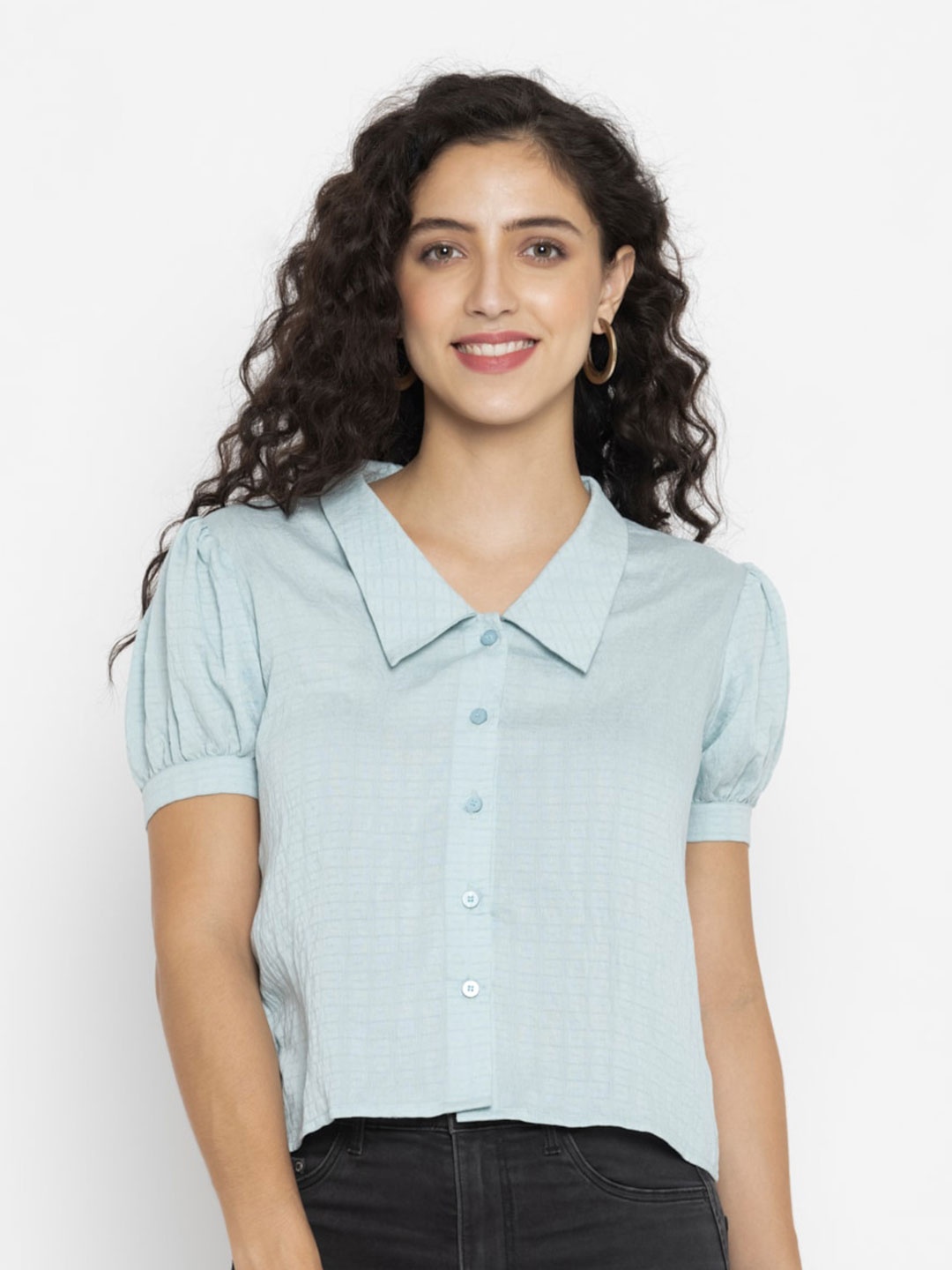 

OCTICS Women Blue Shirt Style Pure Cotton Top