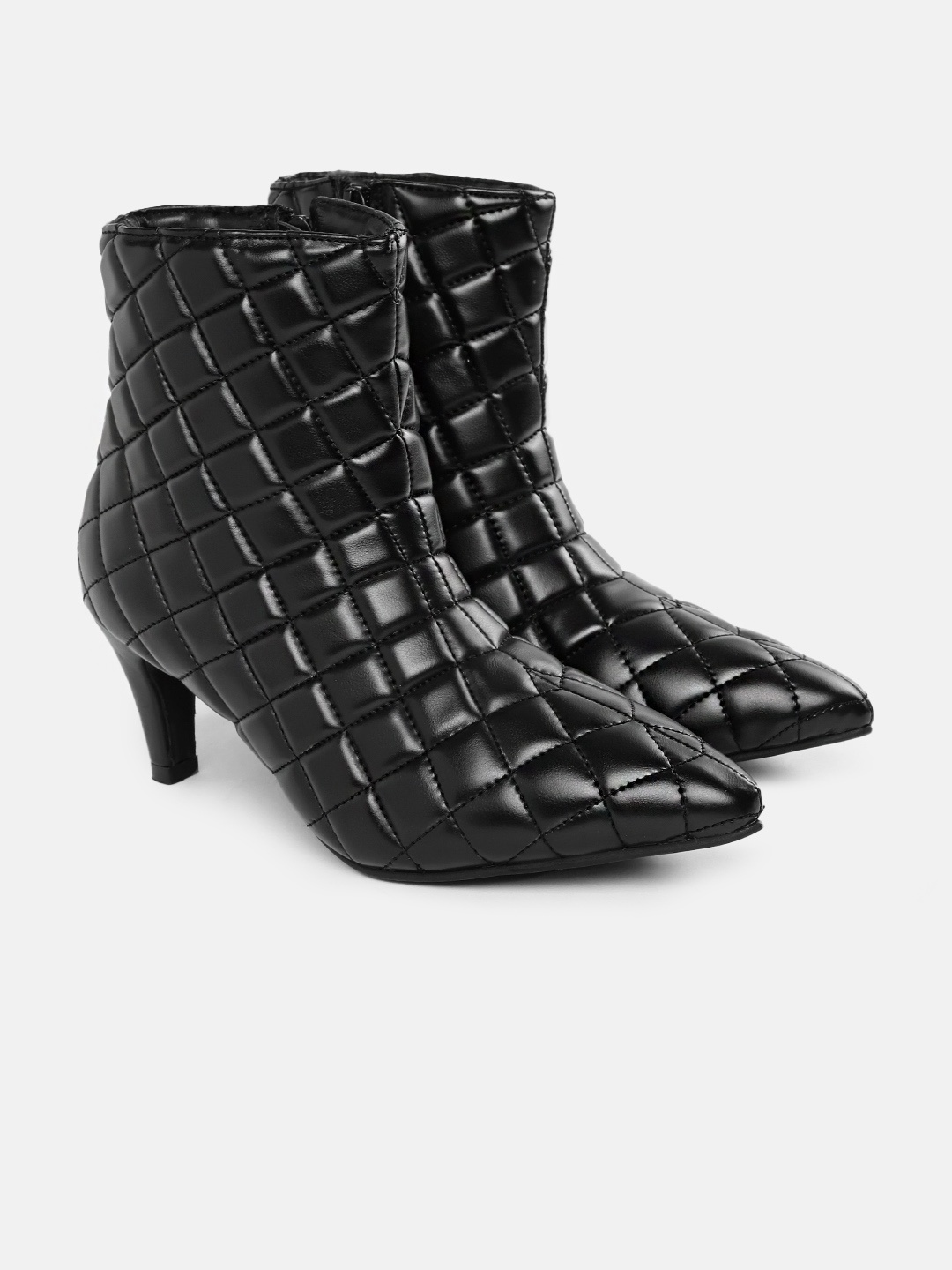 

DressBerry Women Quilted Mid-Top Slim Heel Regular Boots, Black
