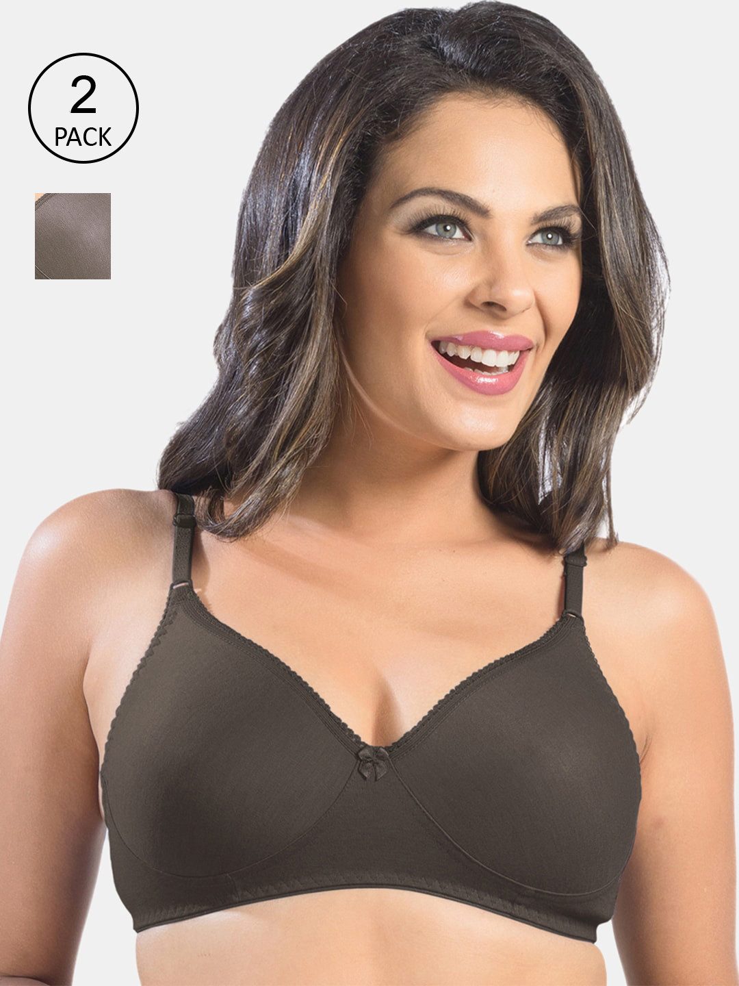 

Sonari Pack Of 2 Brown Solid Seamless Regular Bra felongmbrownbrown32D