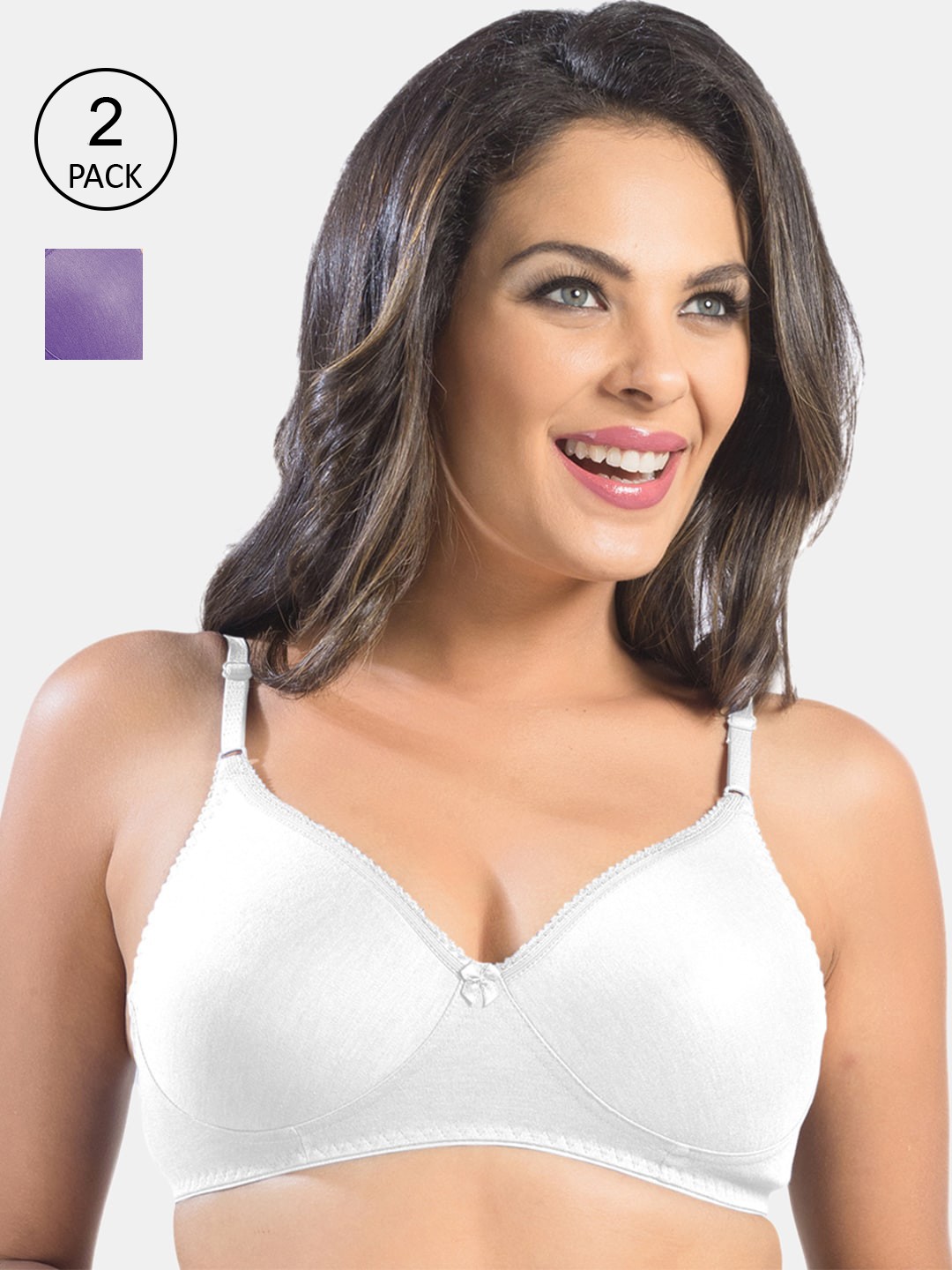 

Sonari Women White & Purple Pack of 2 Seamless Non Padded Non Wired Everyday Bra