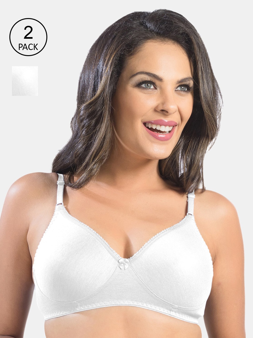 

Sonari Women Pack of 2 White Seamless Non Padded Non Wired Regular Bra