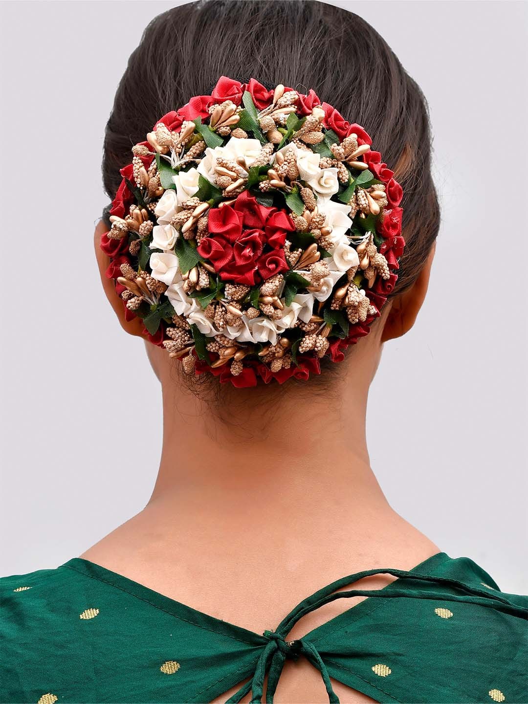 

Silvermerc Designs Women Red & White Artificial Flower Hair Bun Cover