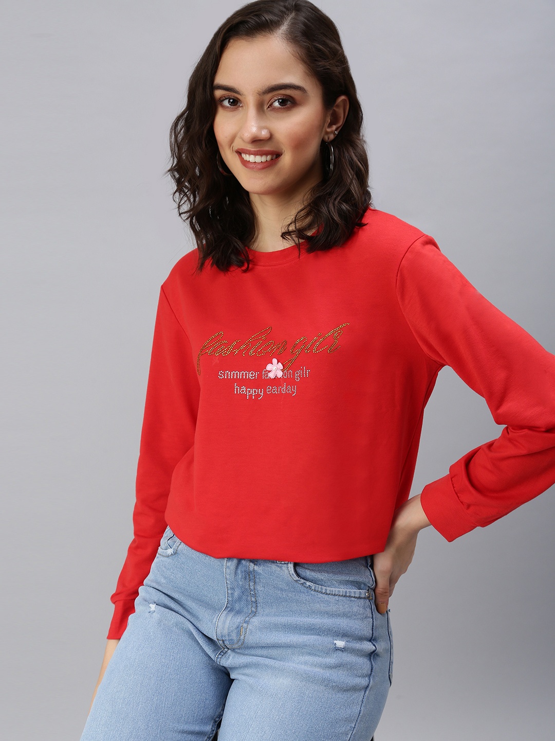 

SHOWOFF Women Red Printed Sweatshirt