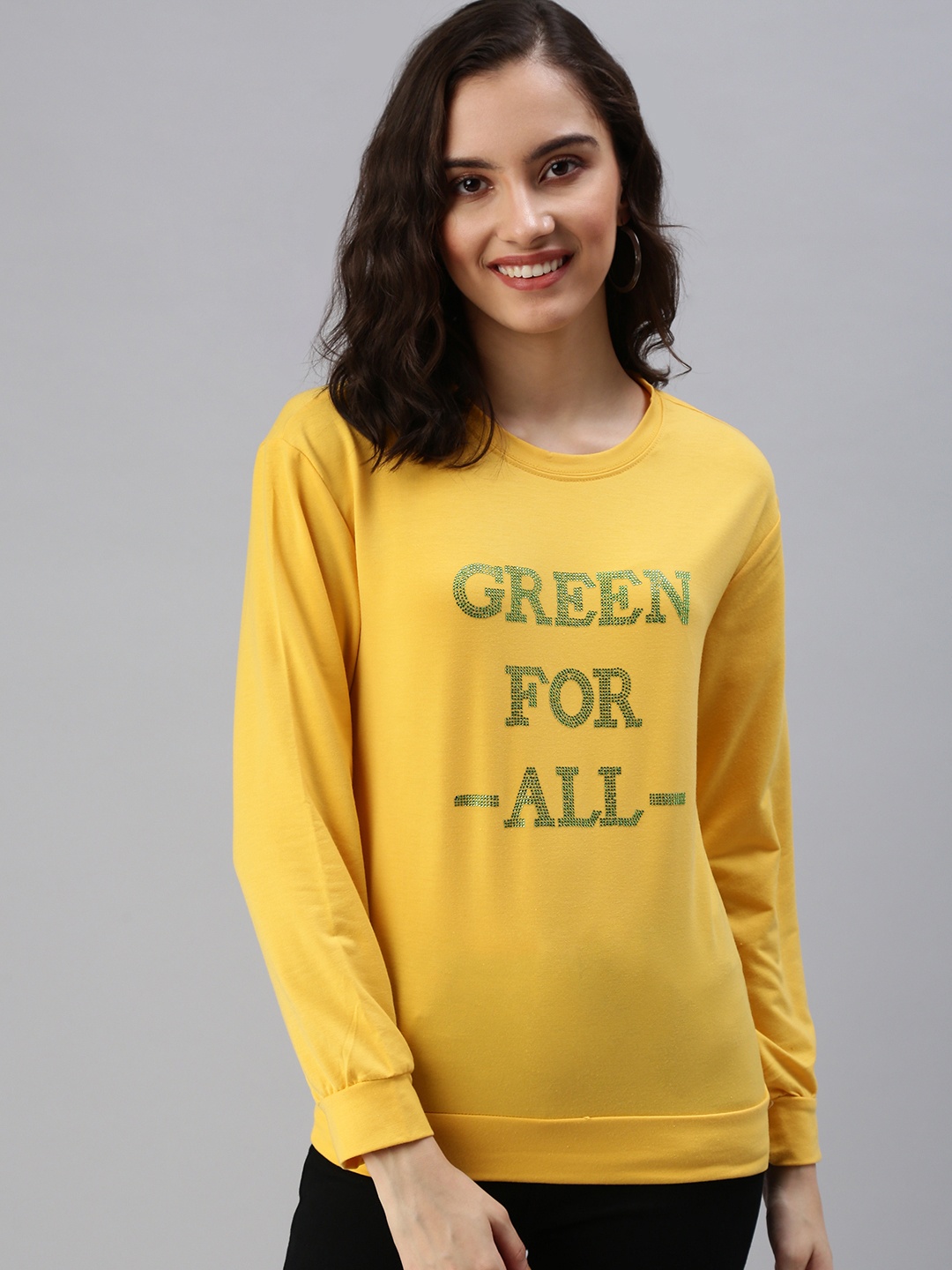 

SHOWOFF Women Mustard Printed Sweatshirt