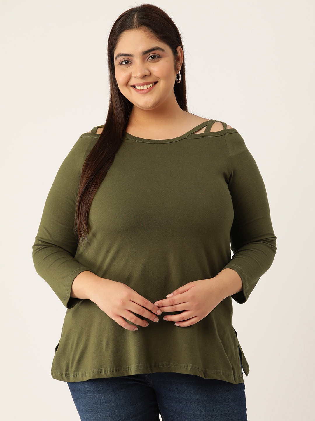 

theRebelinme Olive Green Solid Knitted Top