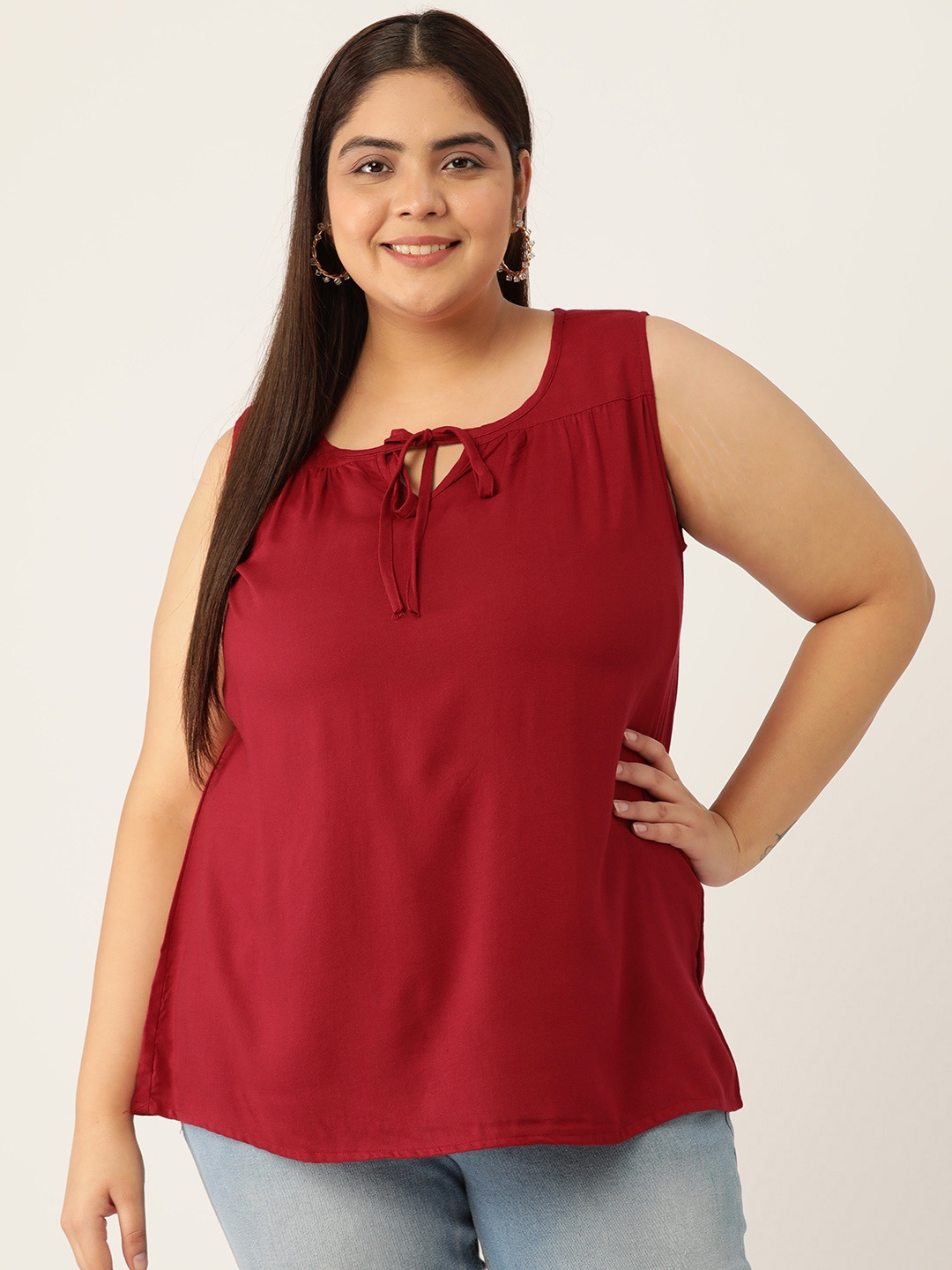 

theRebelinme Maroon Tie-Up Neck Top