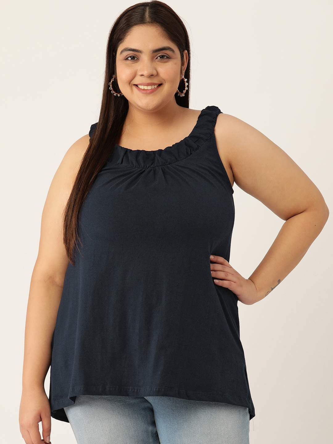 

theRebelinme Navy Blue Solid Knitted Top
