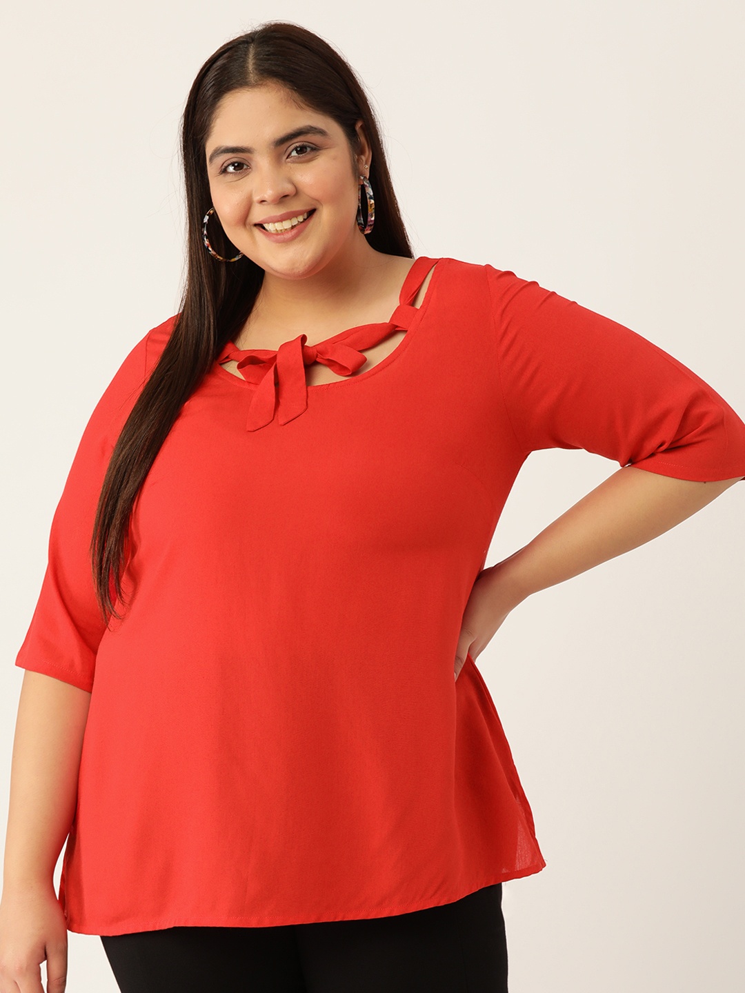 

theRebelinme Red Solid Plus Size Top