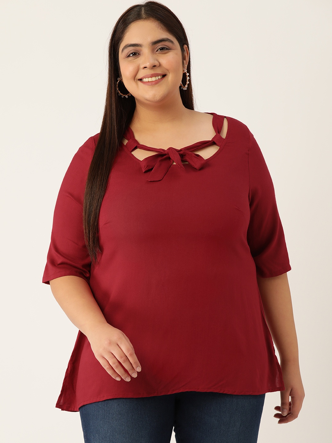 

theRebelinme Maroon Tie-Up Neck Top