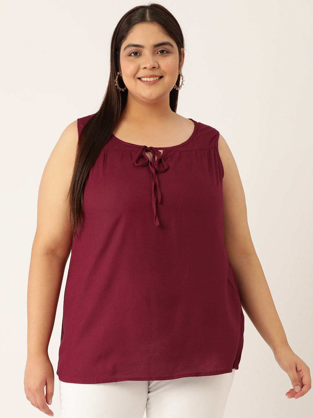 

theRebelinme Burgundy Tie-Up Neck Top