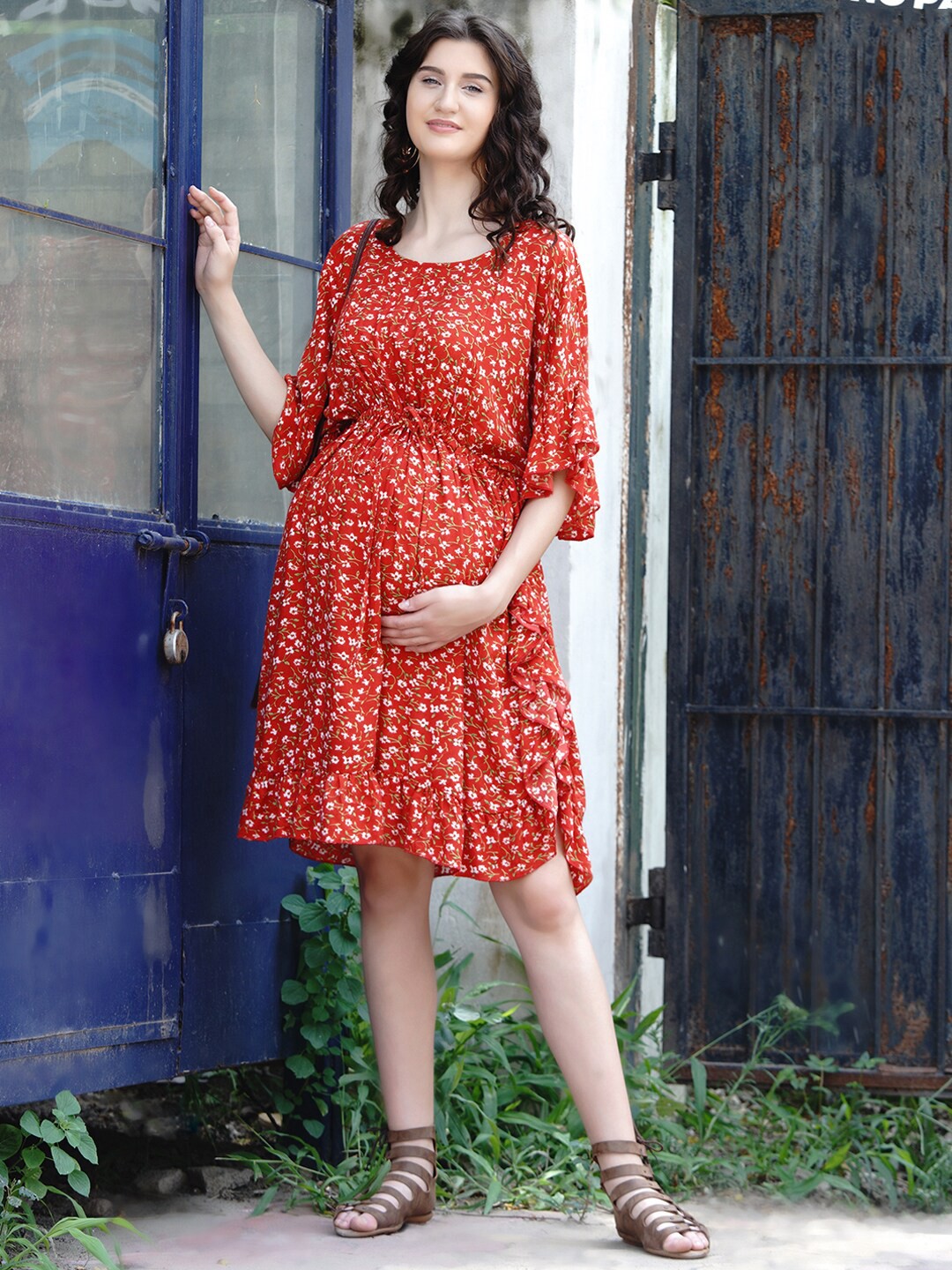 

Mine4Nine Red Floral Maternity Kaftan Dress