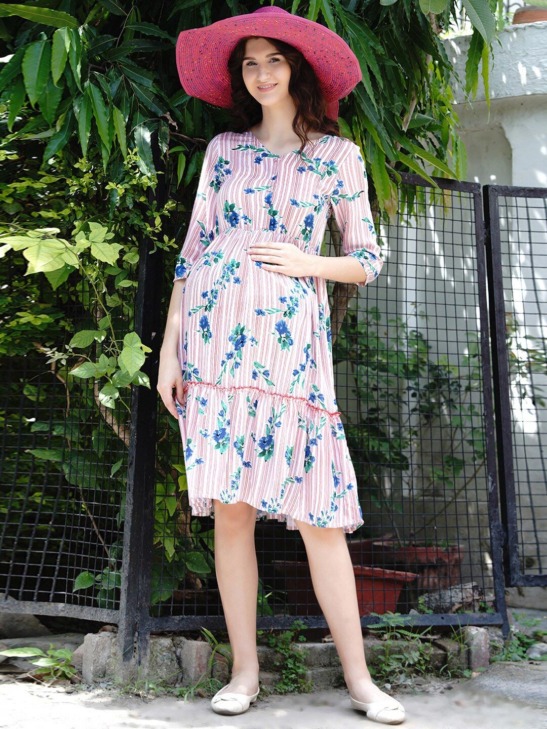 

Mine4Nine Pink & Blue Floral Maternity A-Line Dress