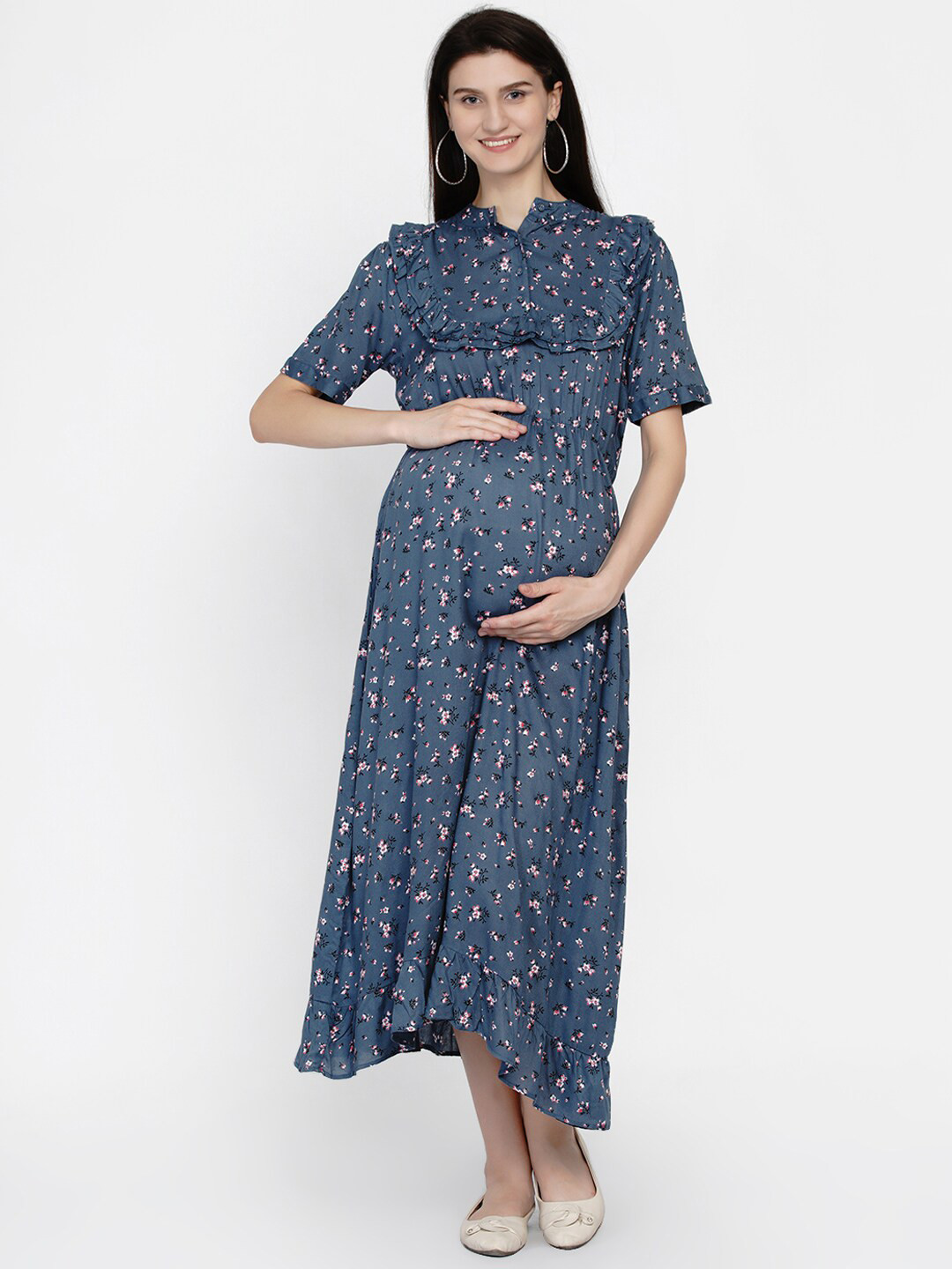 

Mine4Nine Blue Floral Maternity Midi Dress