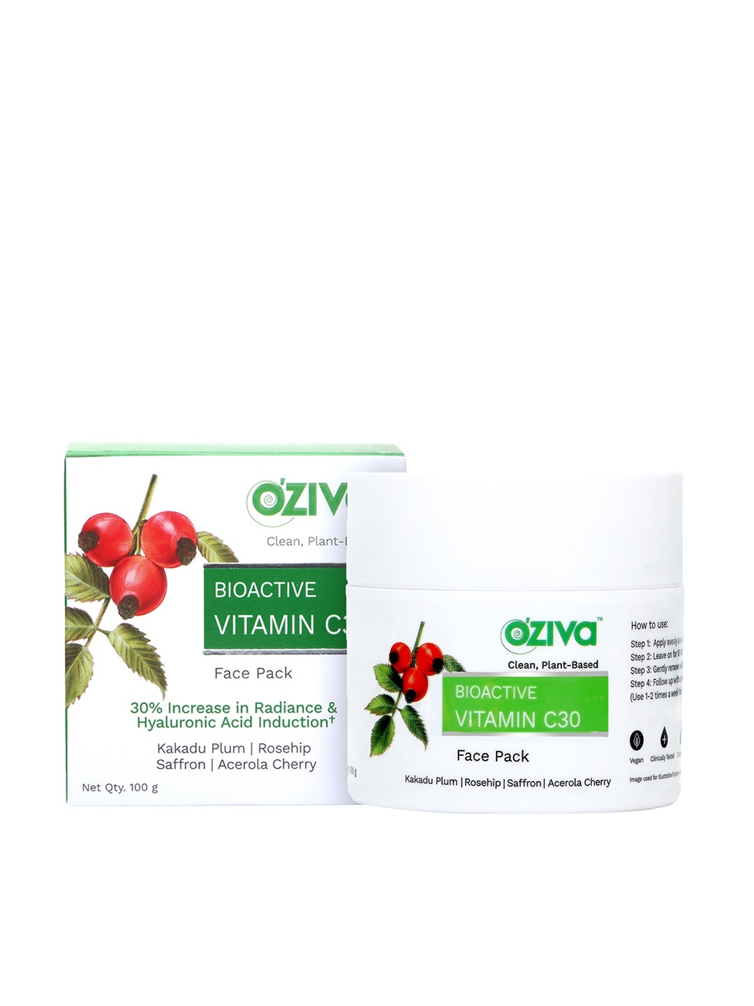 

OZiva Bioactive Vitamin C30 Face Pack for Skin Radiance Enhancement - 100 g, White