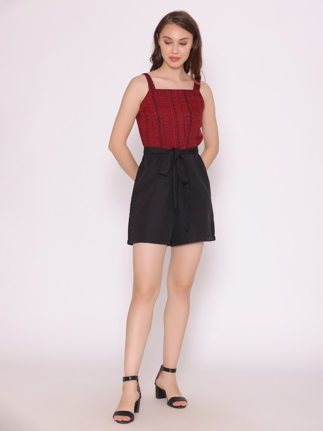

YEROS Maroon & Black Printed Jumpsuit