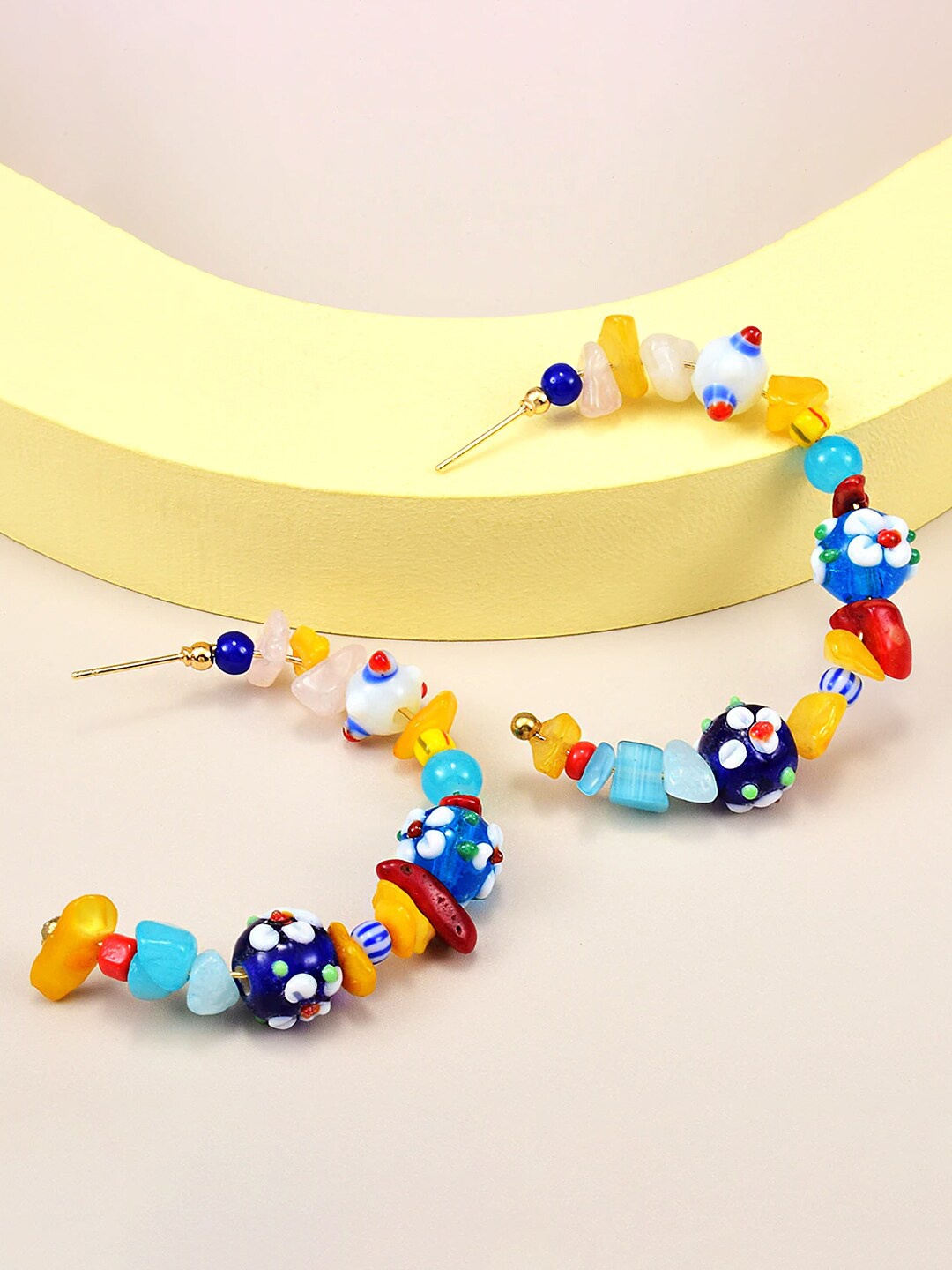 

Yellow Chimes Women Multicoloured Beaded Hoops Earrings, Multi