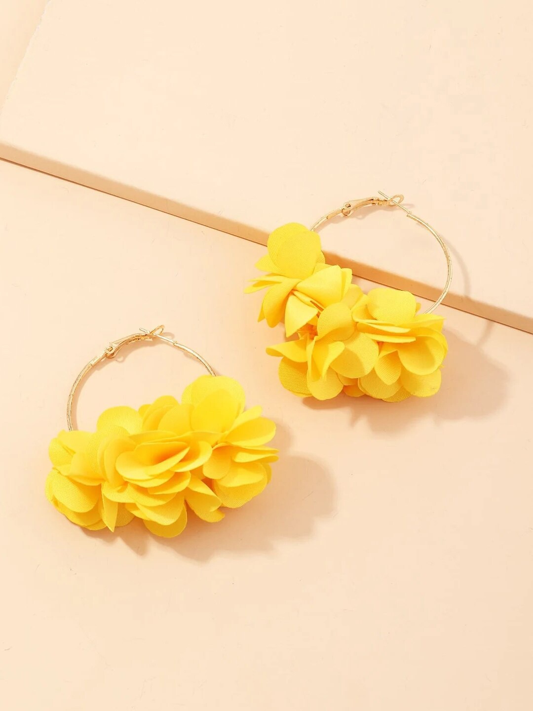 

Yellow Chimes Yellow Boho Handmade Flower Layered Petal Circel Hoop Earrings