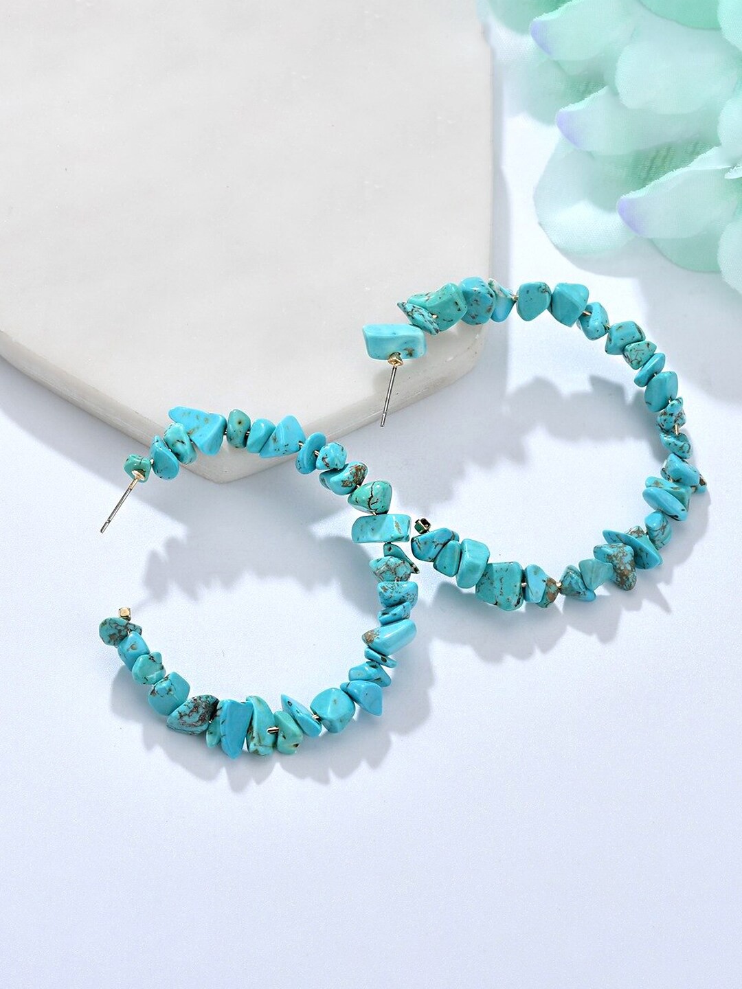

Yellow Chimes Women Blue Stone Beaded Open Hoop Earrings