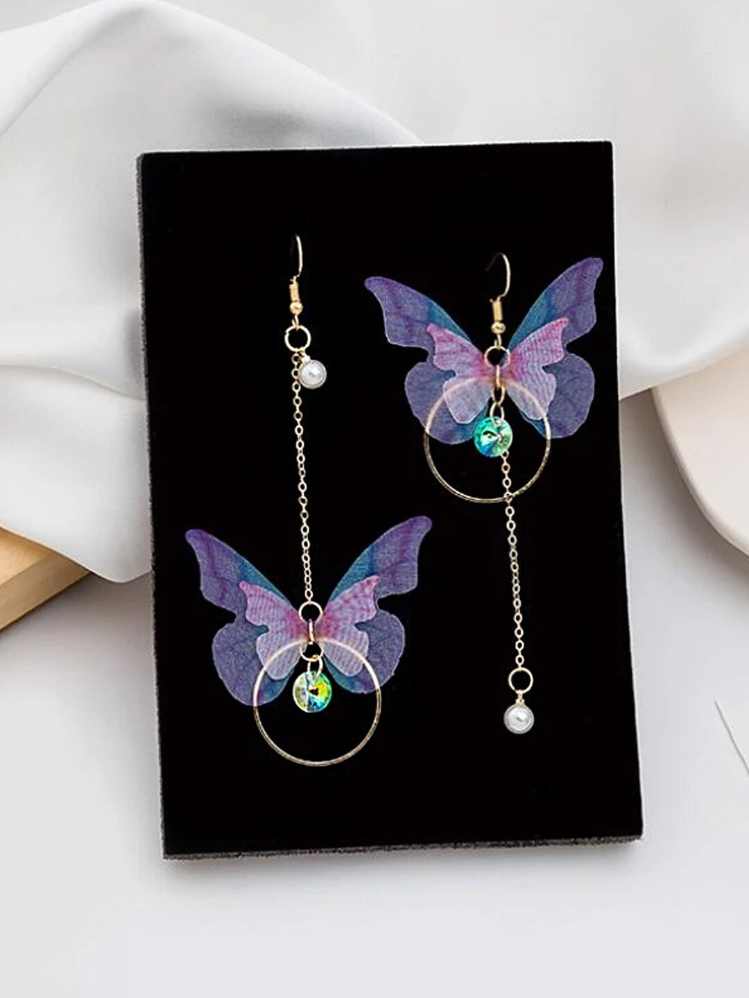 

Yellow Chimes White Butterfly Designed Dangle Drop Earrings