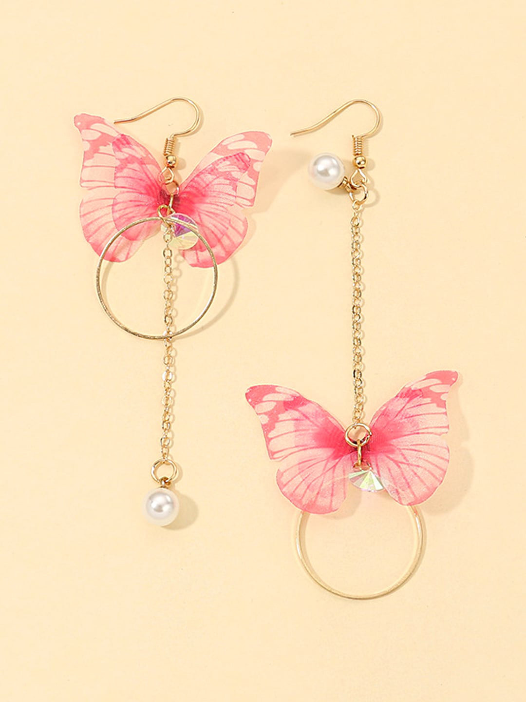 

Yellow Chimes Pink Butterfly Attached Dangle Drop Earrings