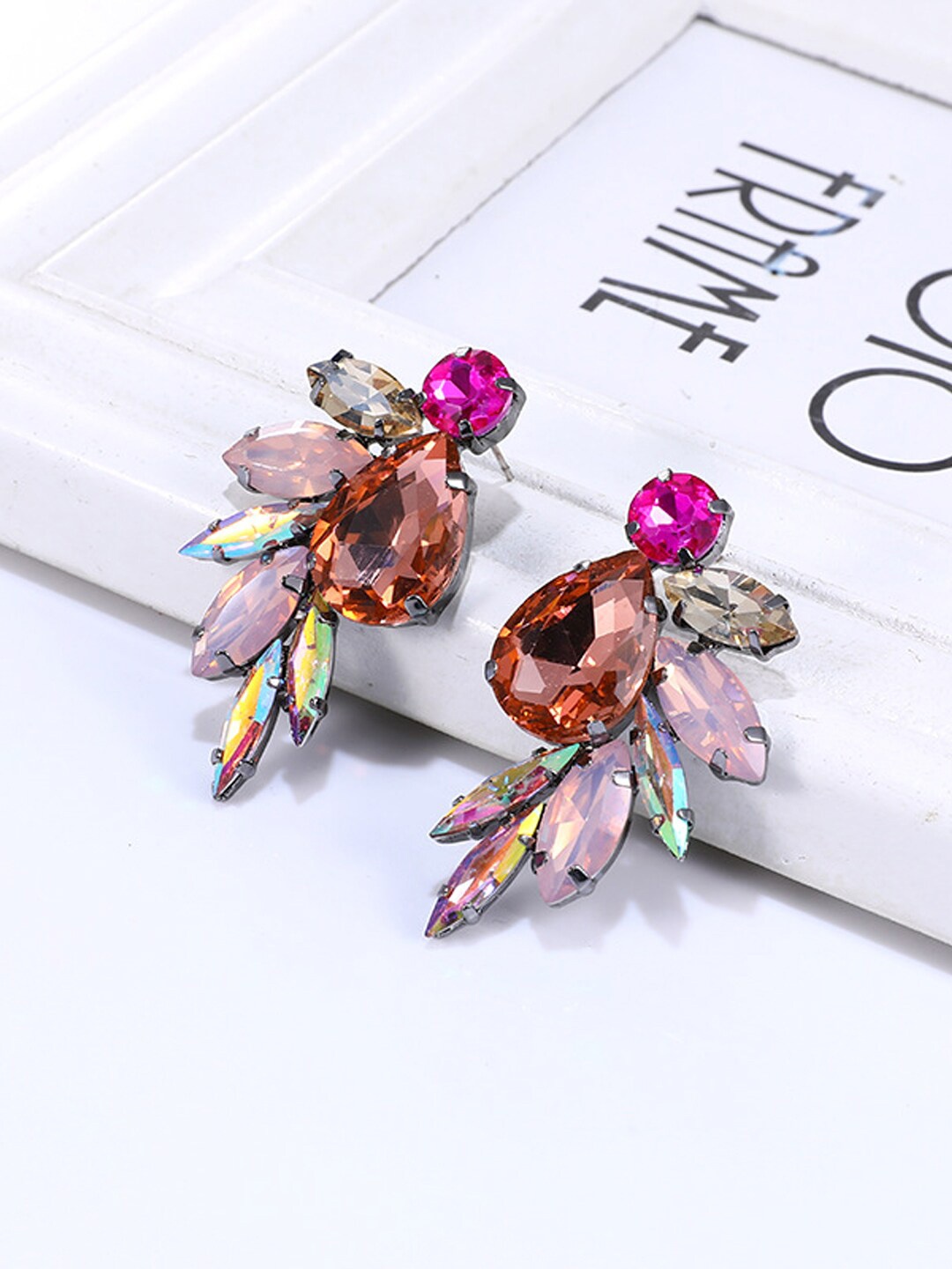 

Yellow Chimes Multicolor Crystal Studded Tear Drop Earrings, Multi