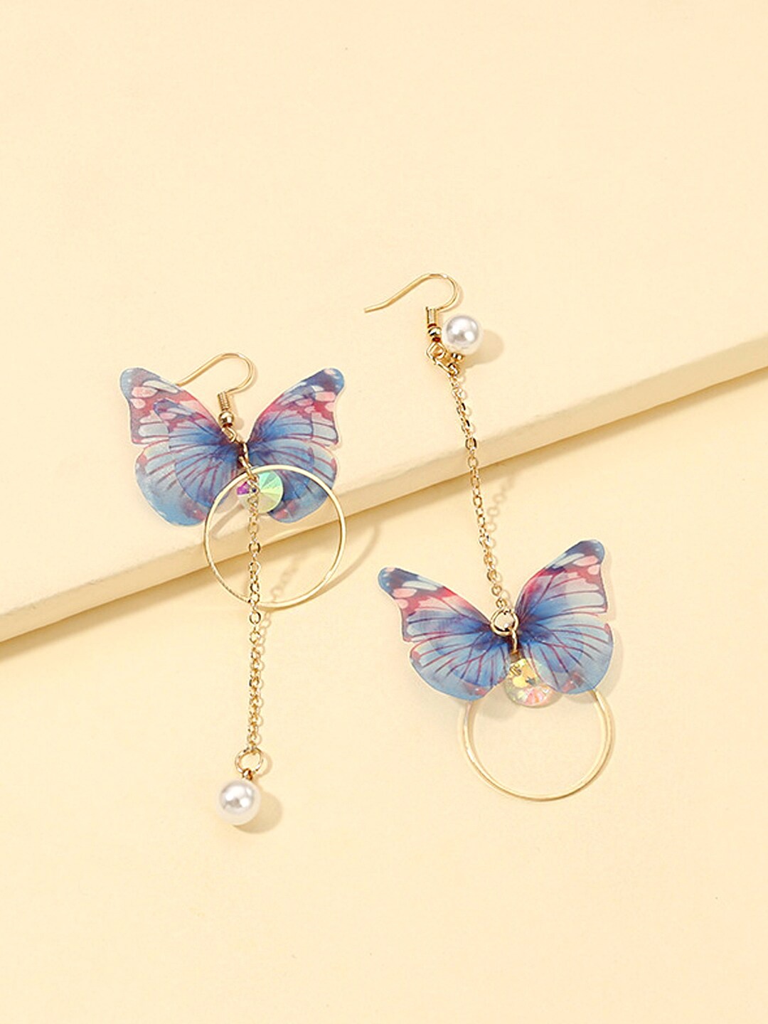 

Yellow Chimes Blue Gold-Plated Butterfly Shaped Dangle Drop Earrings