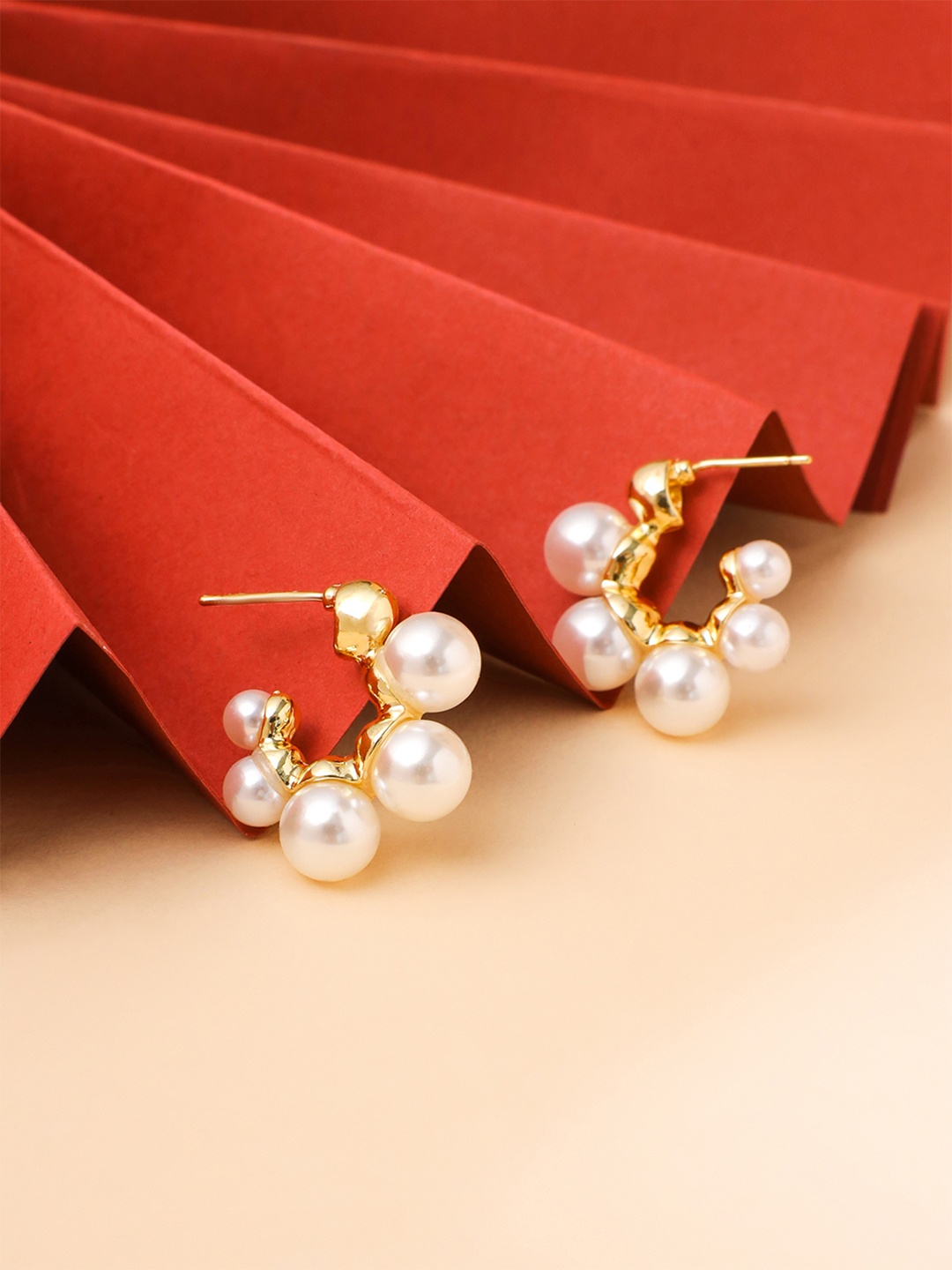

Yellow Chimes Gold Toned Pearl Studded Hoop Earrings