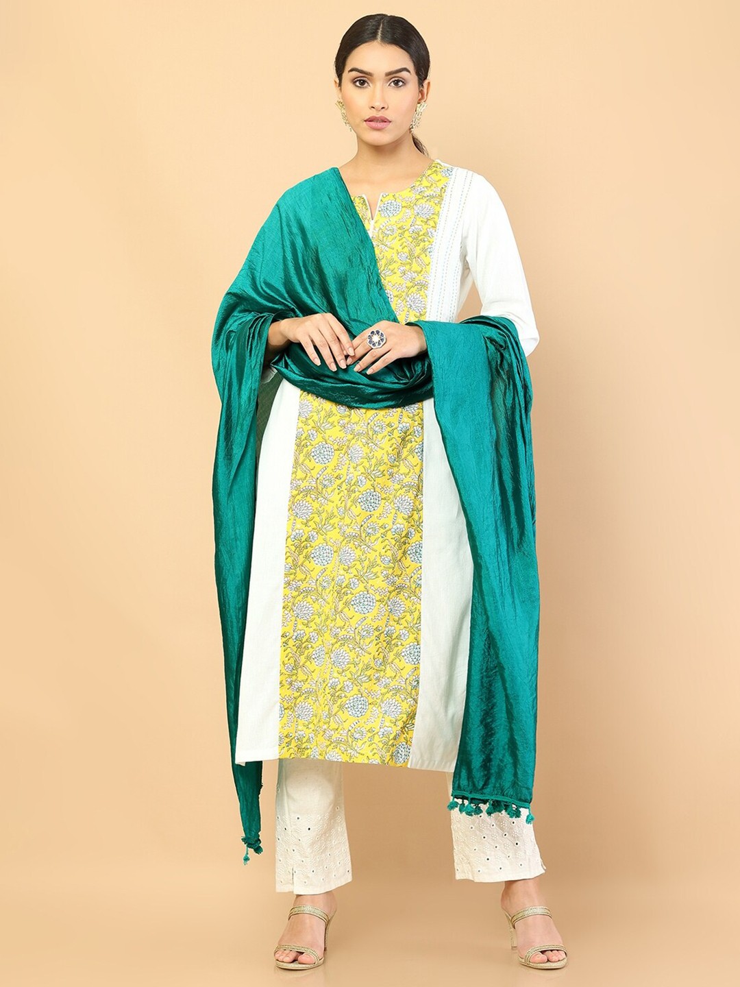 

Soch Women Turquoise Blue & White Art Silk Dupatta