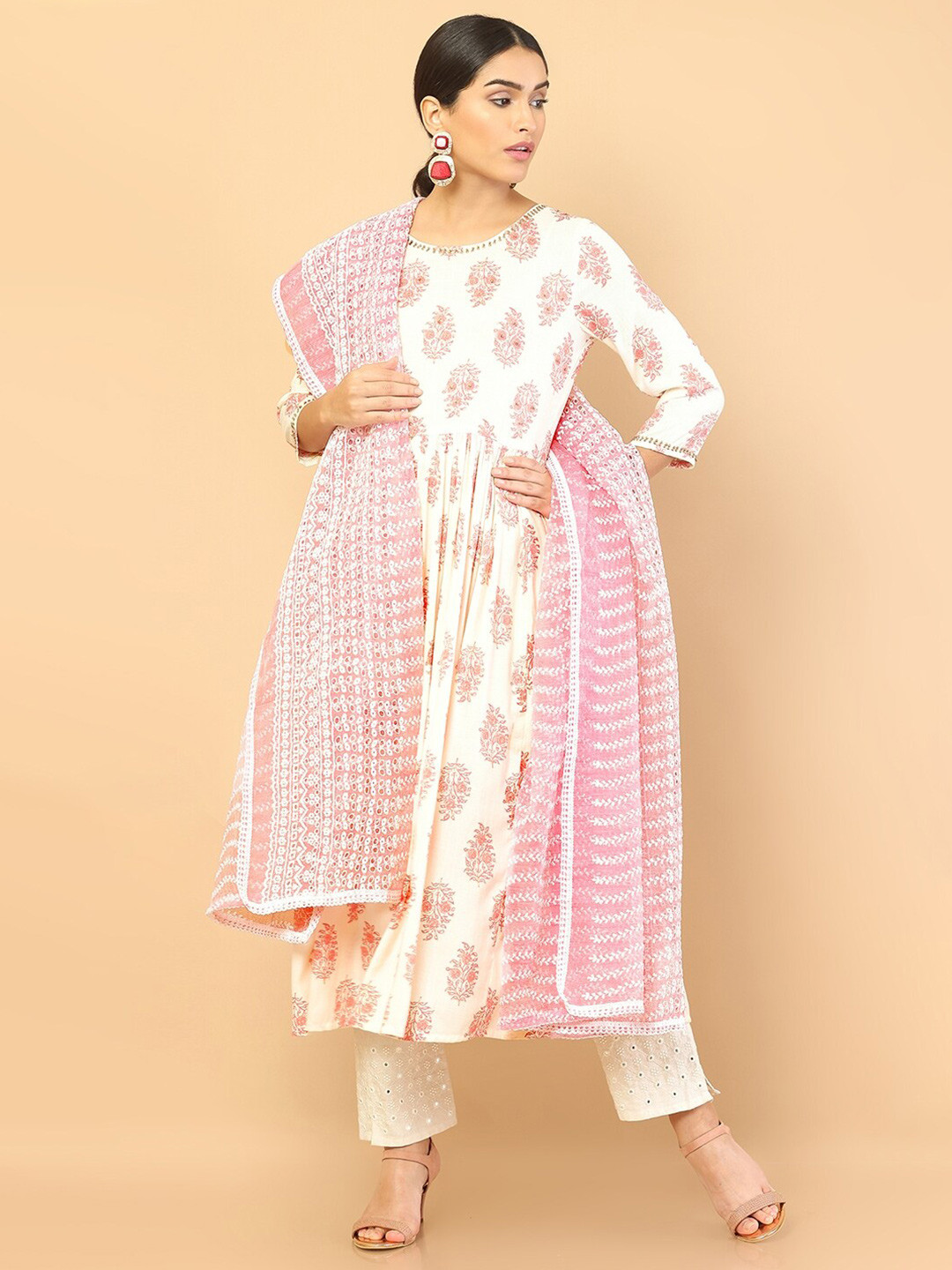 

Soch Pink & White Embroidered Dupatta