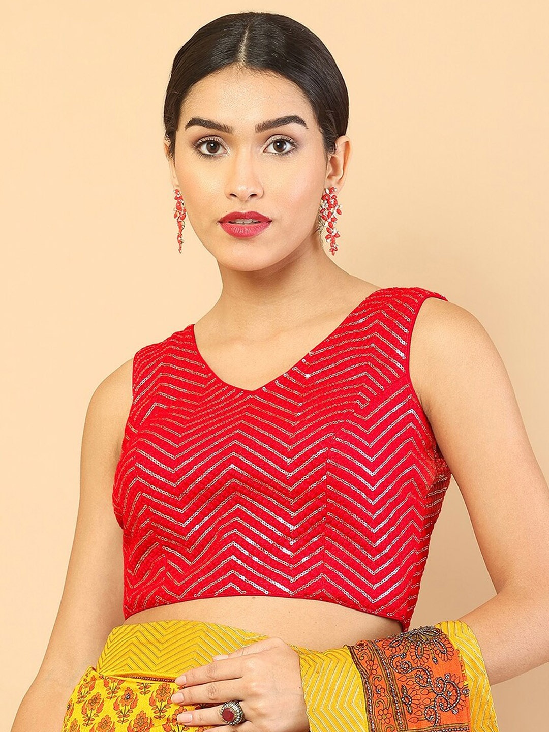 

Soch Red Embellished Saree Blouse
