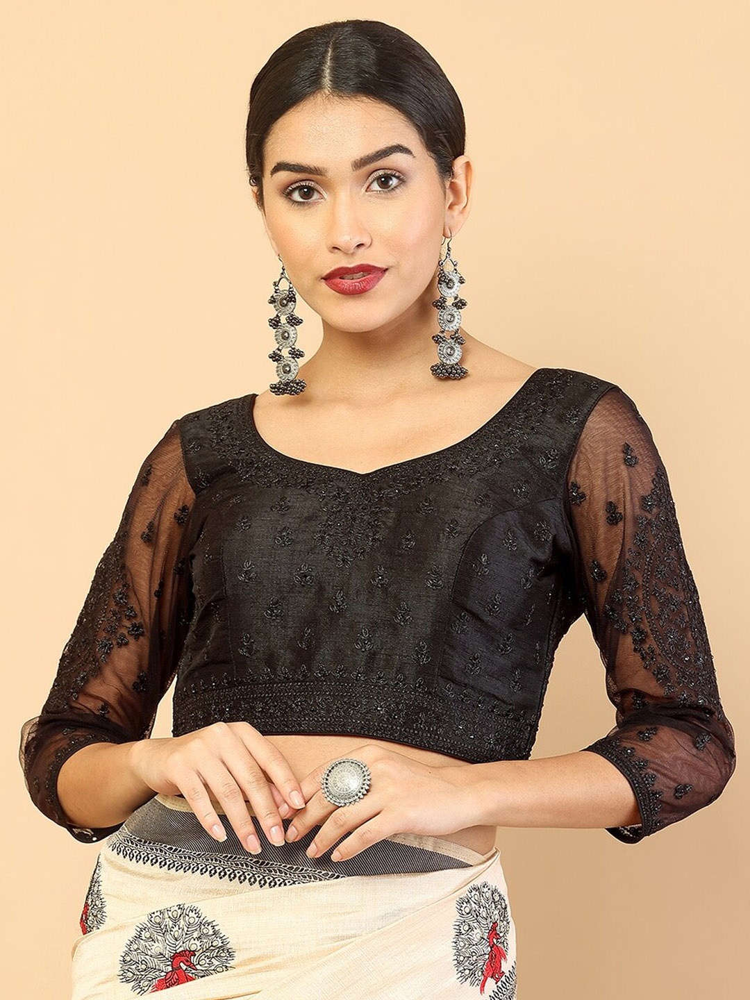 

Soch Black Embroidered Saree Blouse