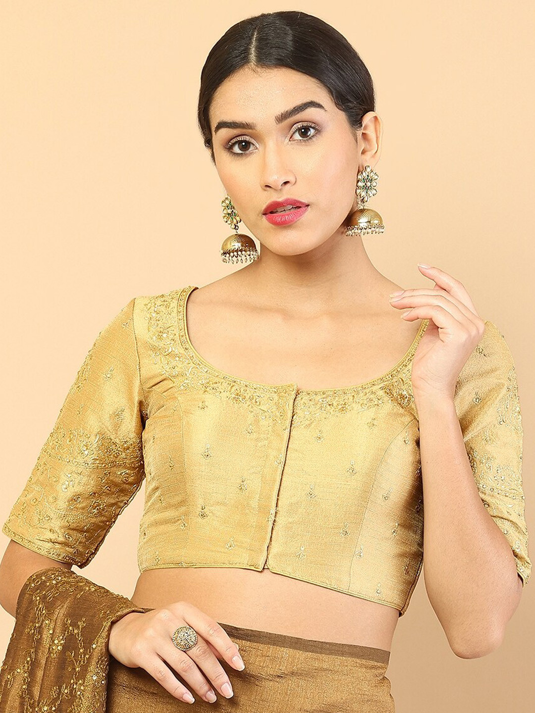 

Soch Gold-Toned Embellished Saree Blouse