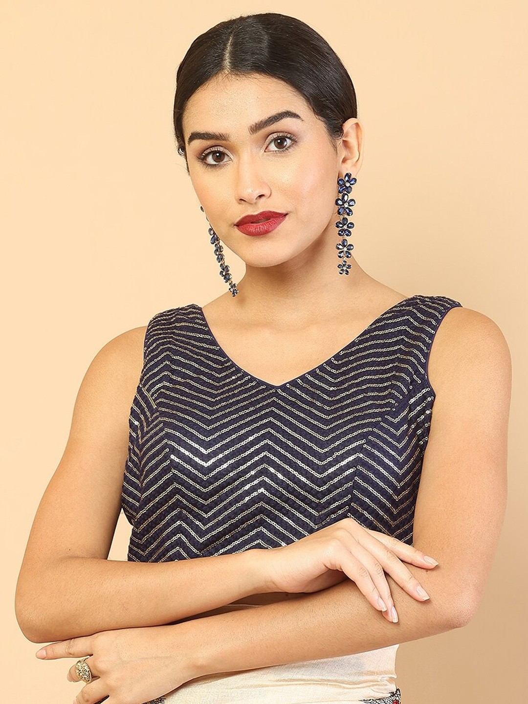 

Soch Navy Blue Sequins Embellished Saree Blouse