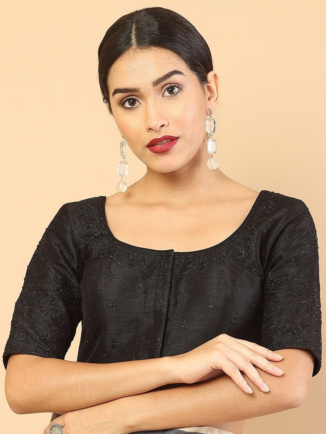 

Soch Women Black Embroidered Silk Saree Padded Blouse