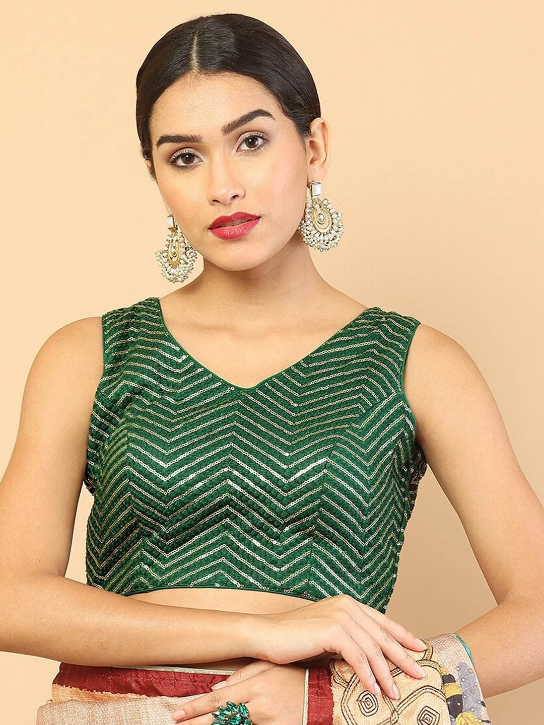 

Soch Green Sequins Embellished Saree Blouse