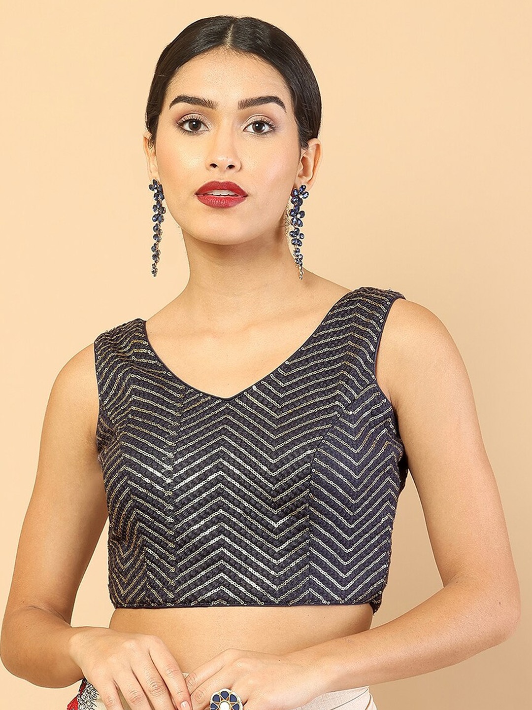 

Soch Grey Sequins Embellished Saree Blouse