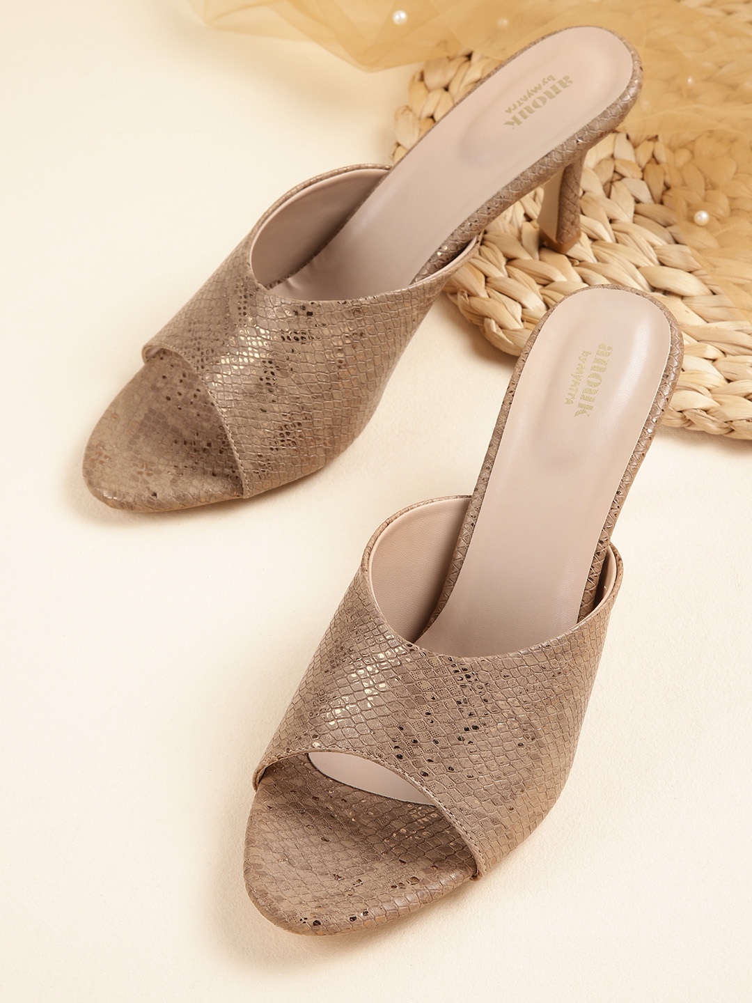 

Anouk Snake Skin Textured Slim Heel Sandals, Beige